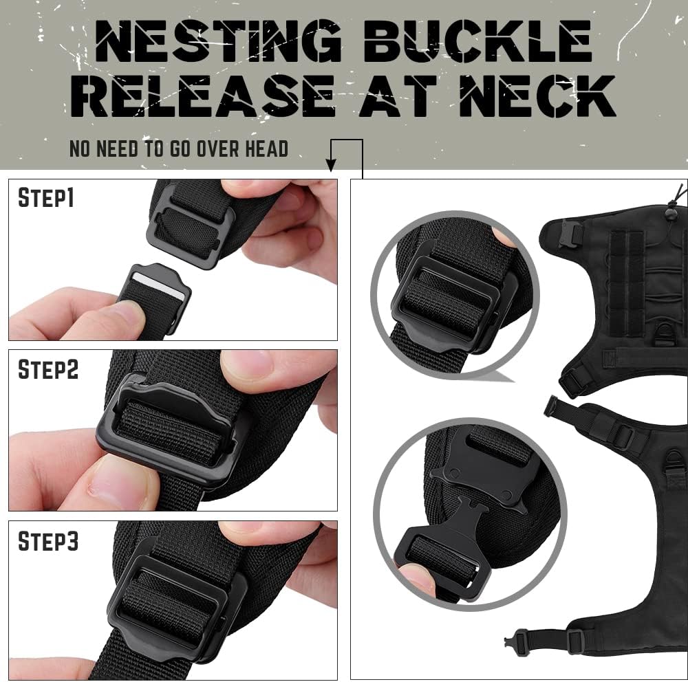 Plutus Pet Arnés táctico para perro, hebillas de metal, chaleco para perro de servicio sin tirones con asa, arnés militar ajustable para perro con