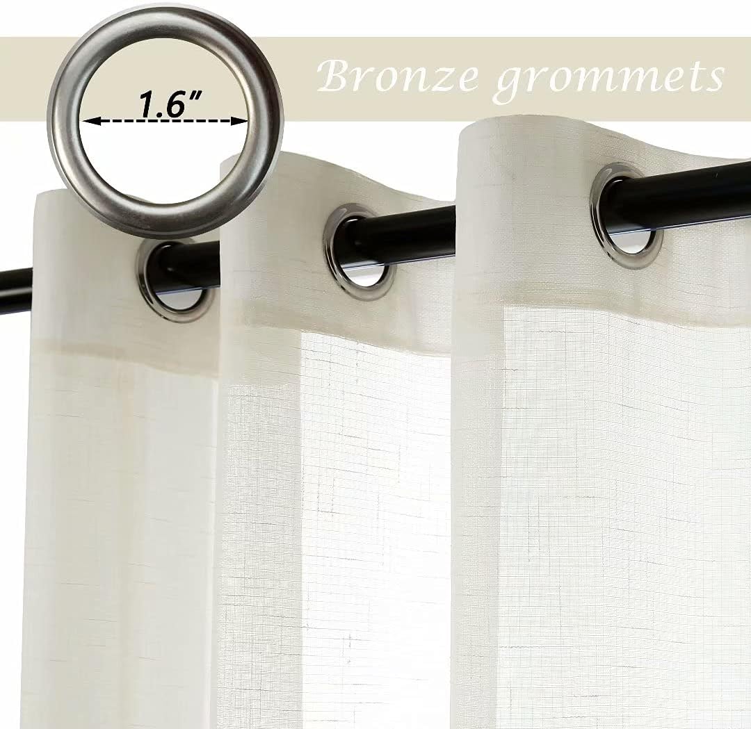 TOMORO Cortinas transparentes de lino natural para sala de estar, cortinas semiventanas con ojales en la parte superior, 84 pulgadas de largo,
