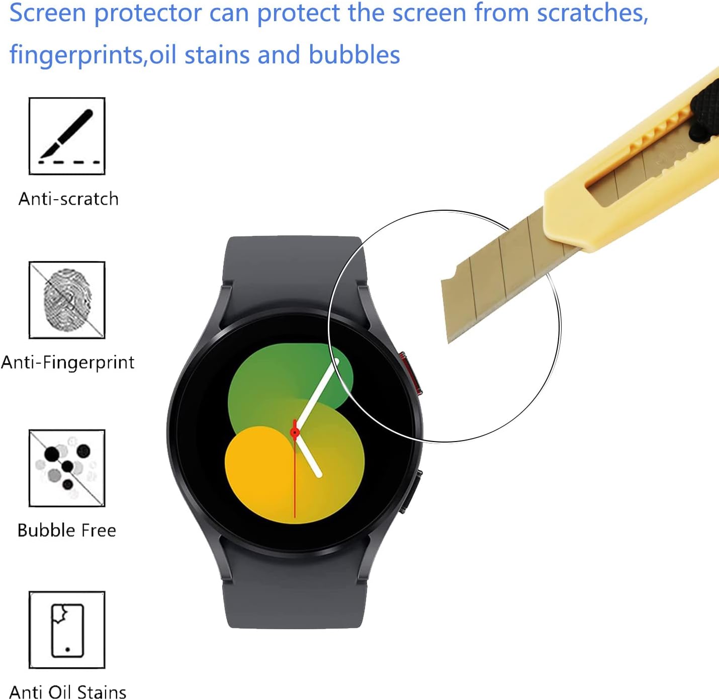 Paquete de 5 protectores de pantalla de vidrio templado para Samsung Galaxy Watch 5 (1.575 pulgadas), antiarañazos, antihuellas, protector de