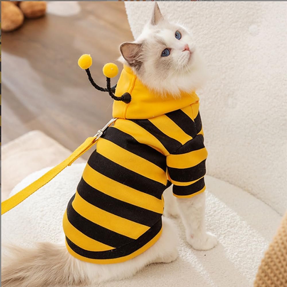 Disfraz de abeja para perro, diseño de abejorro amarillo, sudaderas con capucha para perros pequeños, ropa de invierno para gatos, sudadera con