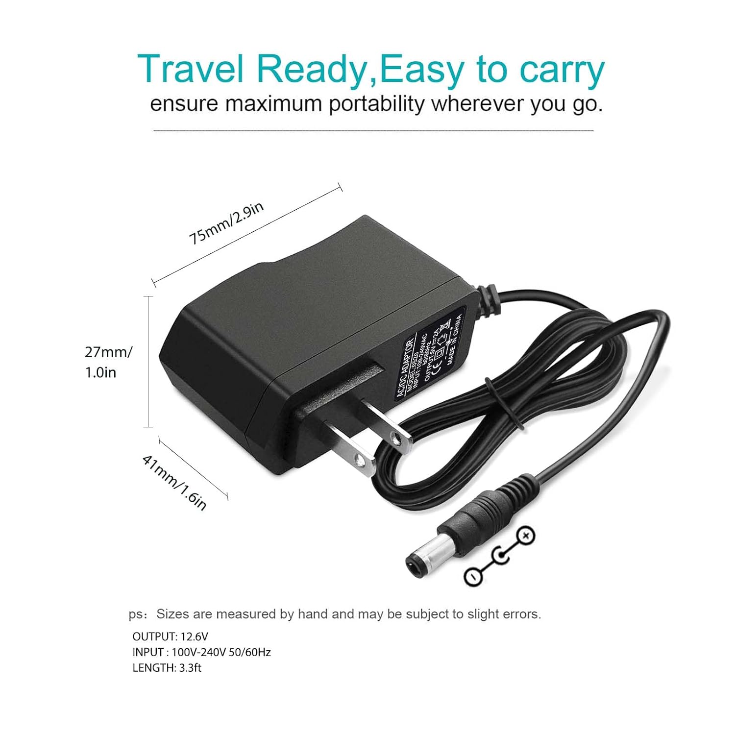 Adaptador de fuente de alimentación de CA de 12.6 V de repuesto para TYIAUS, Cholas KZD02, OLsky, FENTASY, HeaDot, JamGym, ZonGym, cable cargador de
