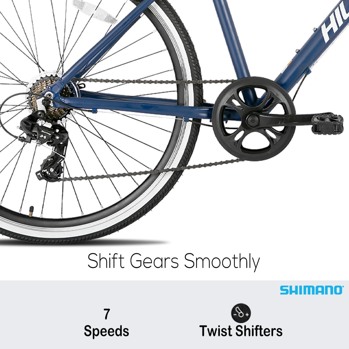 Hiland – Bicicleta híbrida para hombre y mujer, marco de paso o paso a través, ruedas 700C, bicicleta urbana Shimano Drivetrain de 7 velocidades