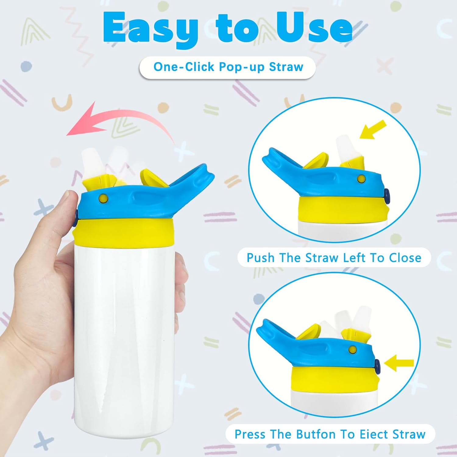12oz Replacement Lid with 2 Straw for Kid Tumbler,1 PACK Leak-Proof and Spill-Proof Straw Lids for ZONEGRACE Mocaru,BPA Free,2.67IN-Blue
