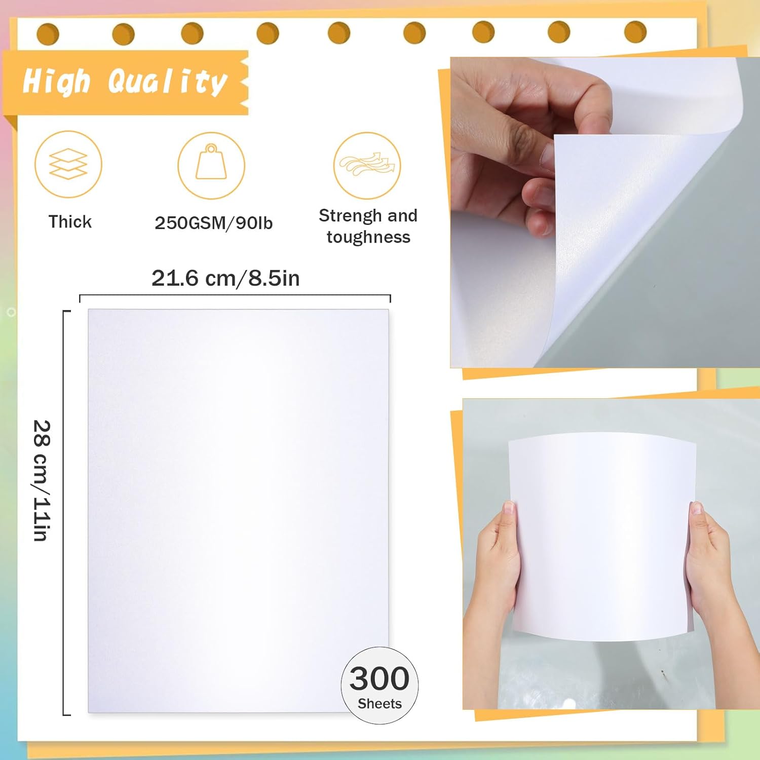 300 hojas de cartulina blanca brillante de 8.5 x 11 pulgadas, papel de impresora de doble cara de 250 gsm92 libras, papel perlado para invitaciones,