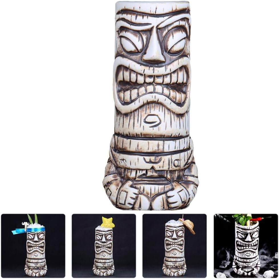 NUOBESTY Taza de café de cerámica Tiki de 17.9 fl oz, tazas de cóctel, tazas de cerámica hawaiana para fiesta, vasos tropicales para boda,
