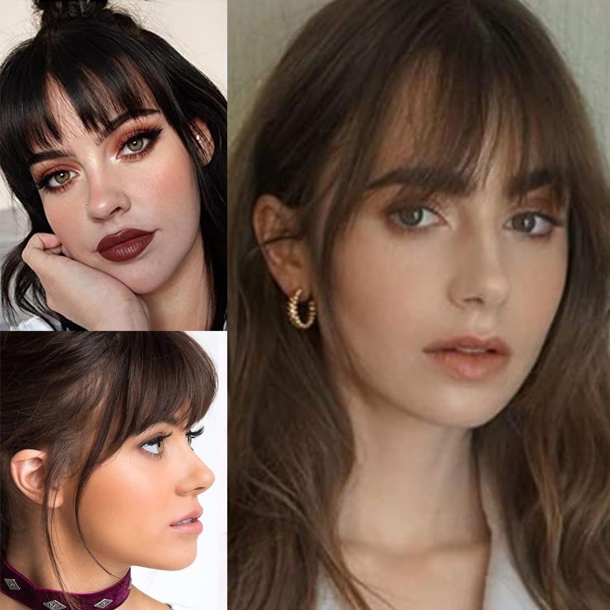 Flequillo con clip de cabello humano real, patillas de flecos, extensión plana y ordenada para mujeres y niñas, accesorios de uso diario (negro,