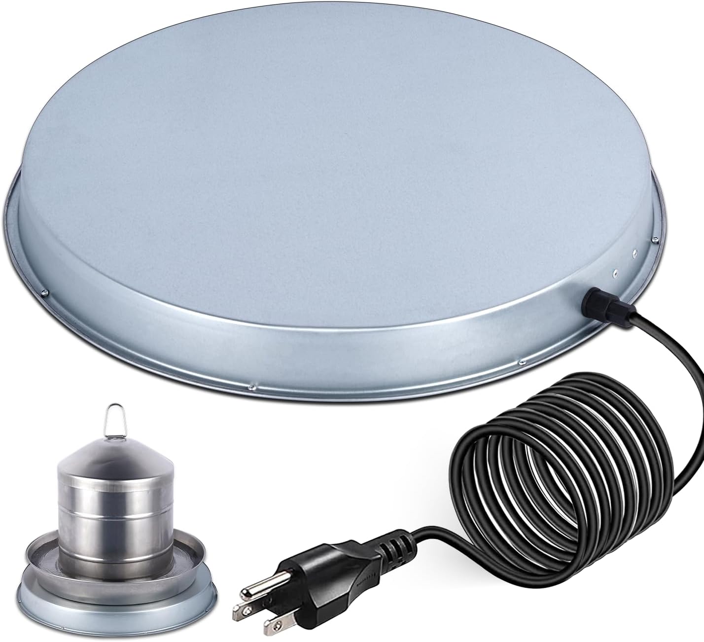 Calentador de agua de pollo de 15 pulgadas, base grande de agua para aves de corral calentada de 125 vatios para 5 galones, con termostato y cable