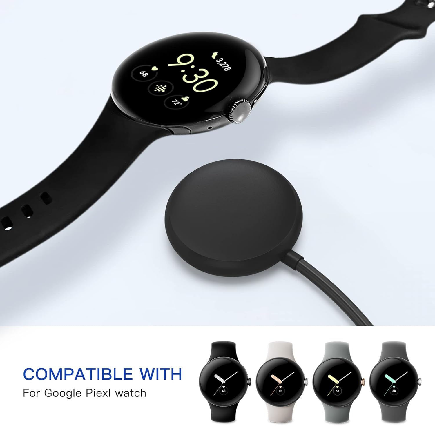 Compatible con el cable cargador de Google Pixel Watch (negro)