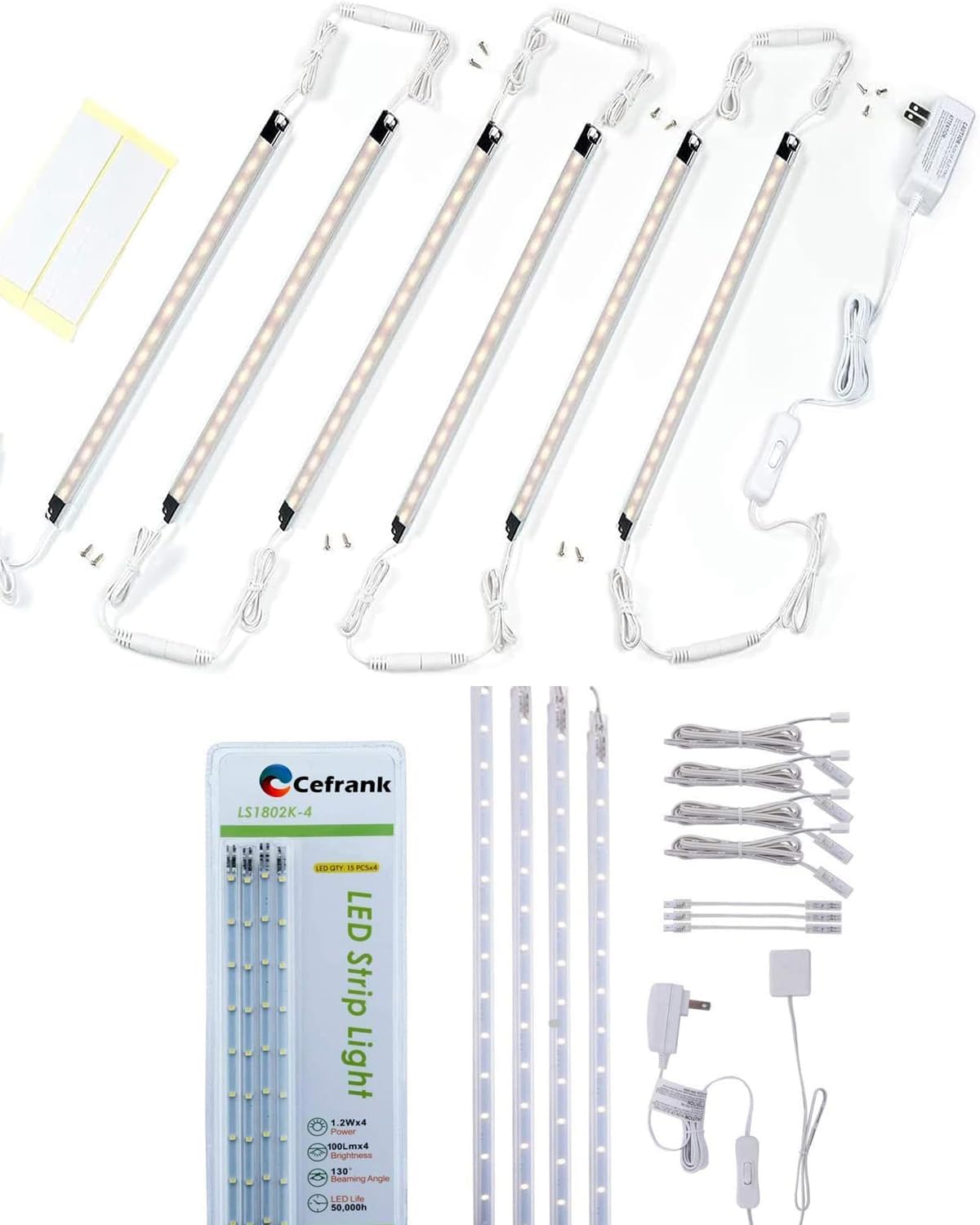 (4) Kit de barra de luz de pantalla LED de 16 pulgadas de color blanco puro de 6000 K y (6) barras de luz enlazables de 12 pulgadas de color blanco