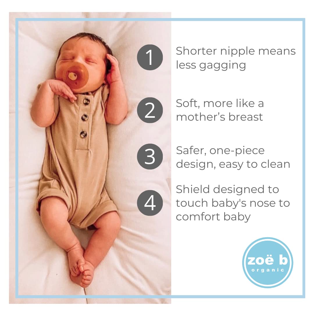 Simply Rubber Pacifiers – Shorter Nipple (Less Gagging) – Small Newborn (0-6 Months) – Breastfed Babies – RoundedCherry – Softer Natural Rubber –