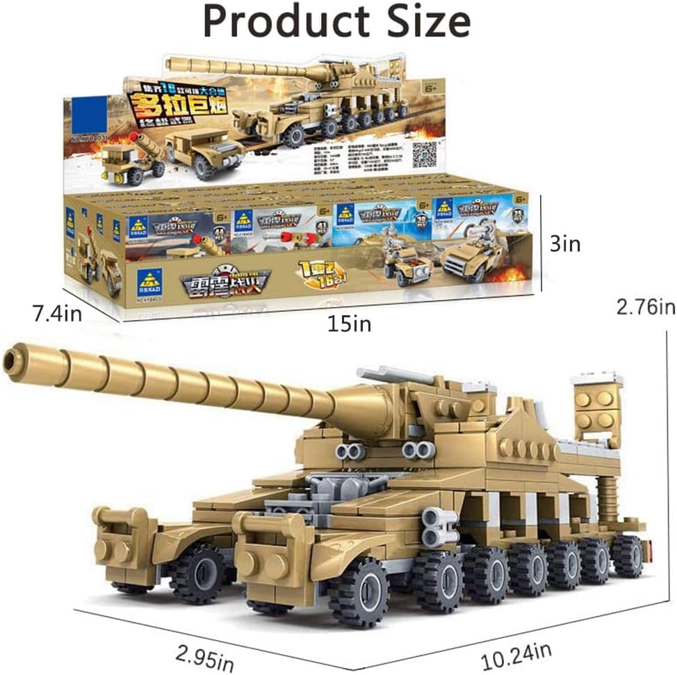 ENHANA 16 en 1 bloque de construcción del ejército tanque de juguete de construcción de tanque de mamut con vehículos tácticos, tanques militares,