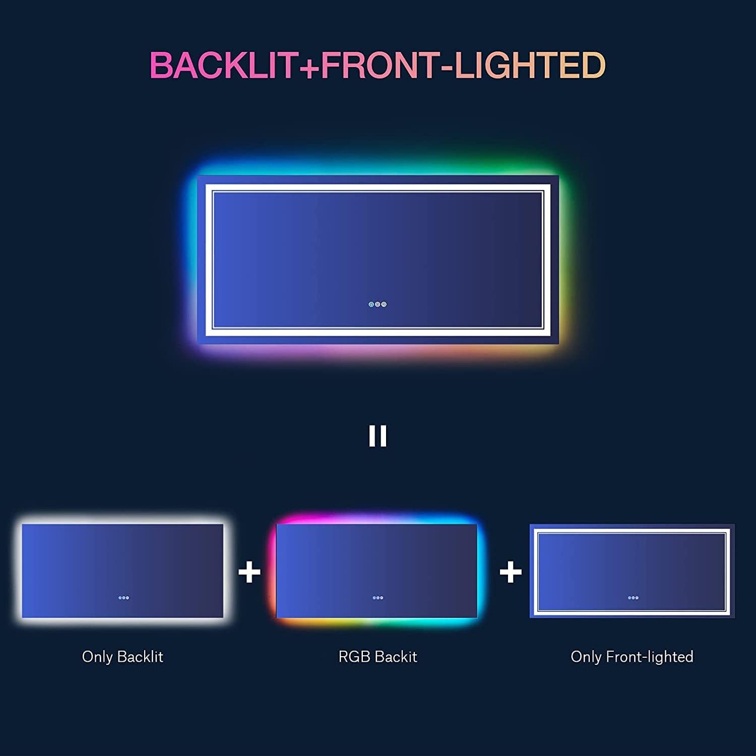 ISTRIPMF Espejo de baño LED RGB de 48 x 40 pulgadas con luces, espejo LED RGB retroiluminado que cambia de color para baño, espejos de tocador