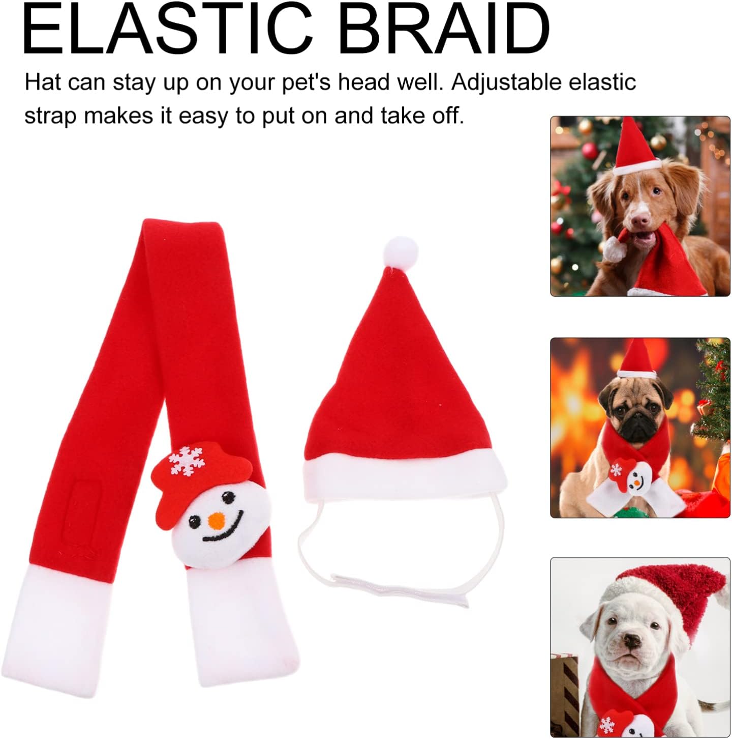 iplusmile 3 juegos de suministros de Navidad para mascotas, bufanda y sombrero para perros, collares para cachorros pequeños, disfraz de Papá Noel,