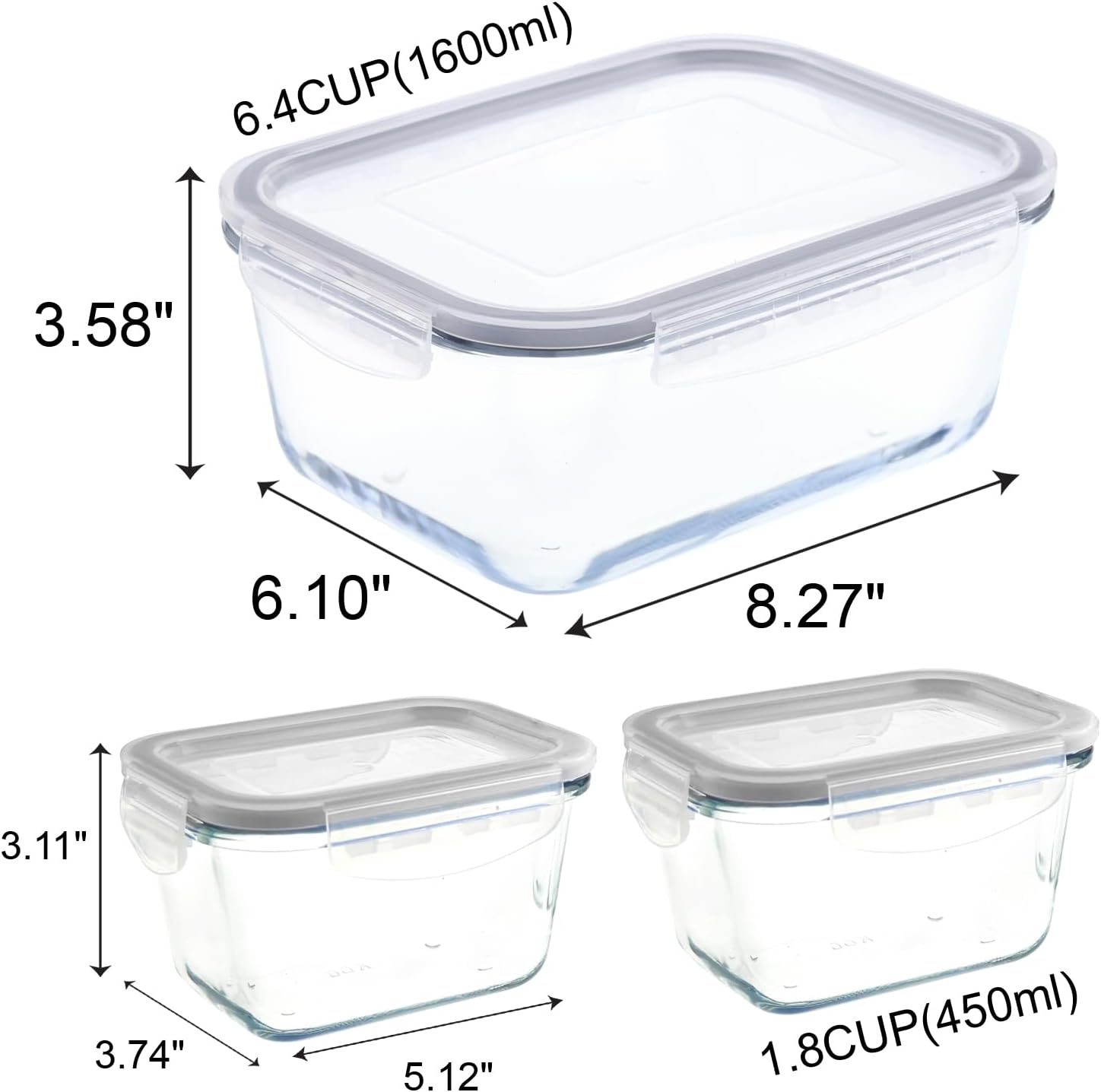 Mijotex – Juego de 7 piezas de almacenamiento de alimentos de vidrio sin BPA con bolsa de almuerzo, preparación de comidas, 3 recipientes de vidrio
