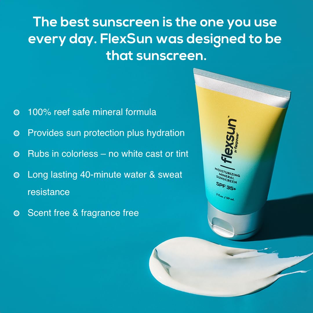 FlexSun – Protector solar mineral hidratante, 2 onzas, amplio espectro SPF 35  óxido de zinc 21%  Protector solar 100% seguro para arrecifes con
