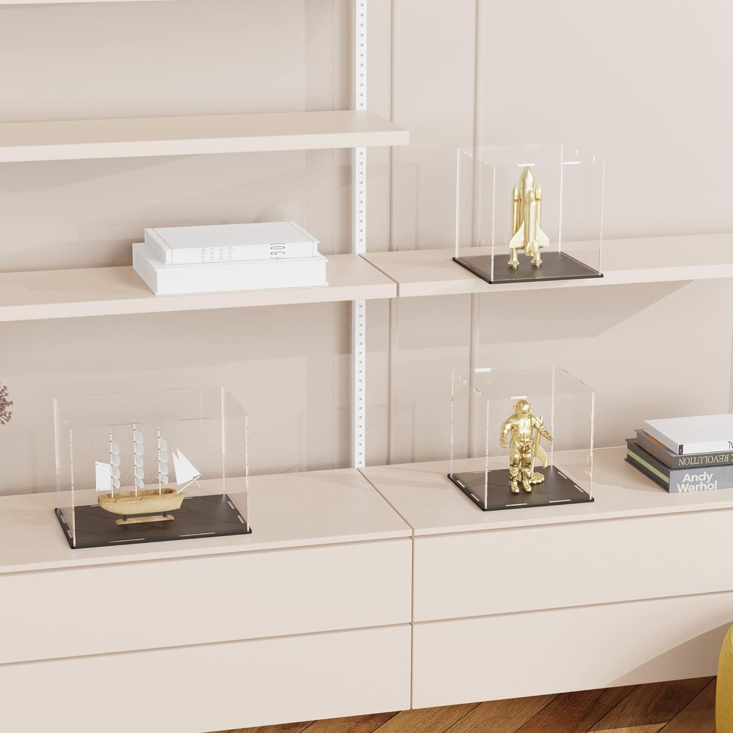 CRMPro Vitrina de acrílico transparente con base negra mate, vitrina a prueba de polvo, caja de exhibición de acrílico cubo para coleccionables (7 x