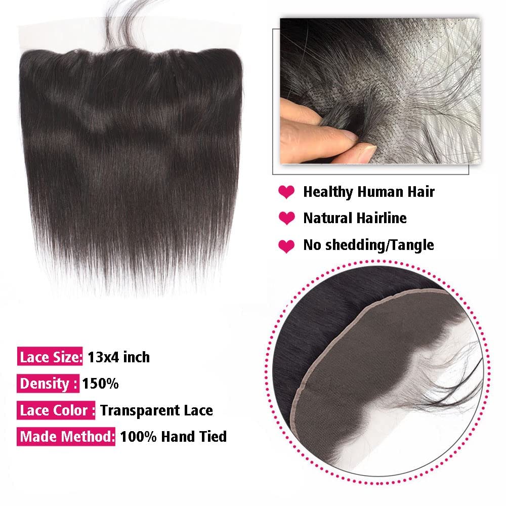 Encaje frontal recto 13×4 parte libre Hd Encaje 100% brasileño virgen Remy cabello humano con cabello de bebé 10A de oreja a oreja encaje frontal