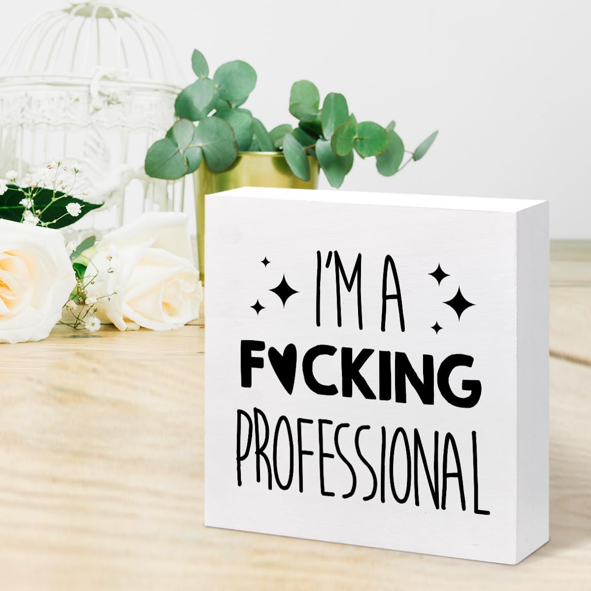 Cartel de madera divertido con texto en inglés “I’m a Professional Wood Block Box” para decoración de escritorio para el hogar, oficina, estantería,