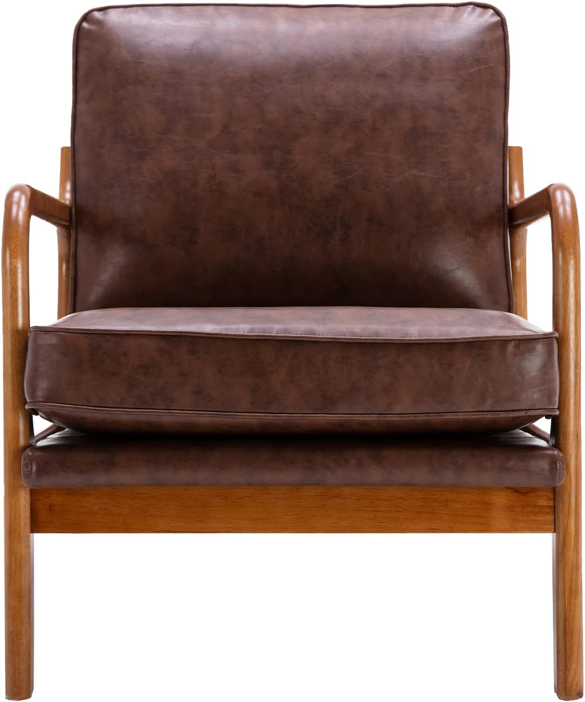 JOYBASE Sillón con brazos, silla decorativa moderna de mediados de siglo, sillón con marco de madera para sala de estar, dormitorio (marrón, cuero