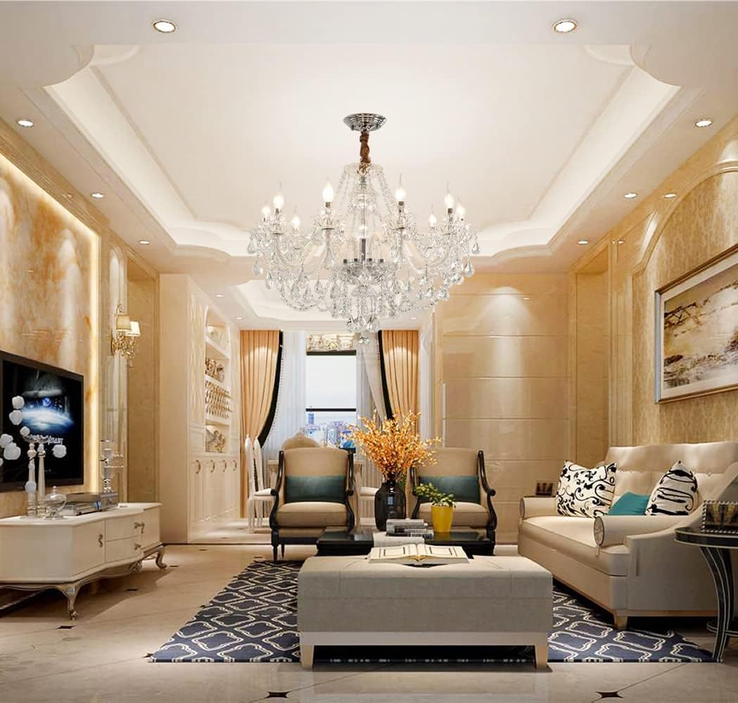 Durahonn Candelabro de cristal K9, 10 luces E12, lámpara colgante de cristal para comedor, sala de estar, dormitorio, luces de techo de cristal de