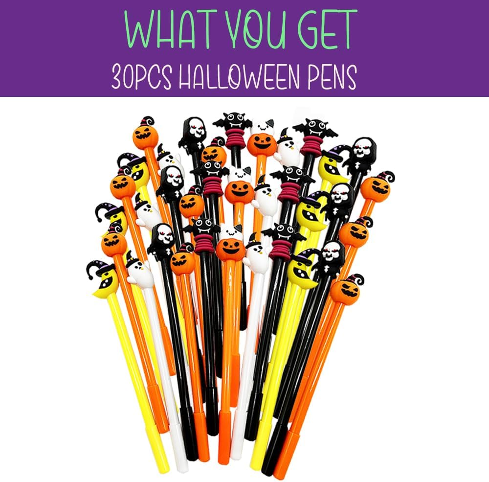 30 bolígrafos de Halloween a granel, bolígrafo de tinta de Halloween, calabaza, fantasma, murciélago, bolígrafos para suministros de fiesta,