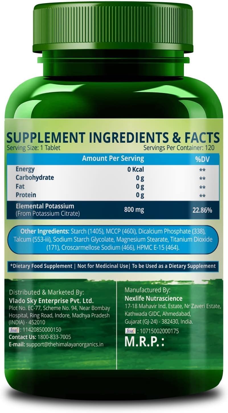 Citrato de potasio 800 mg (120 tabletas vegetales) 100% herbario sin efectos secundarios conocidos – por pharmacylife