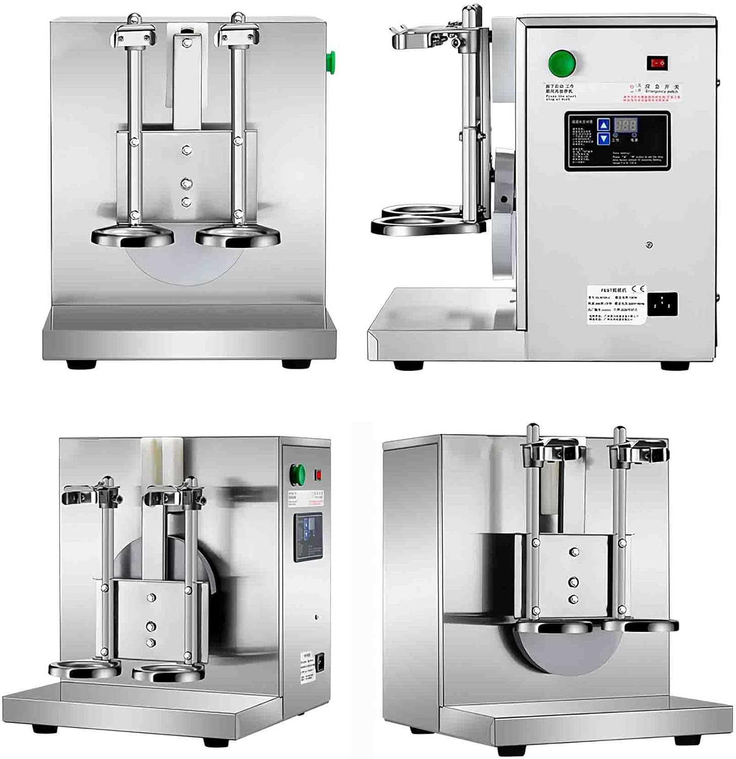 TECHTONGDA Máquina comercial de coctelera de té con leche, máquina profesional de acero inoxidable de doble marco automático de té de burbujas,