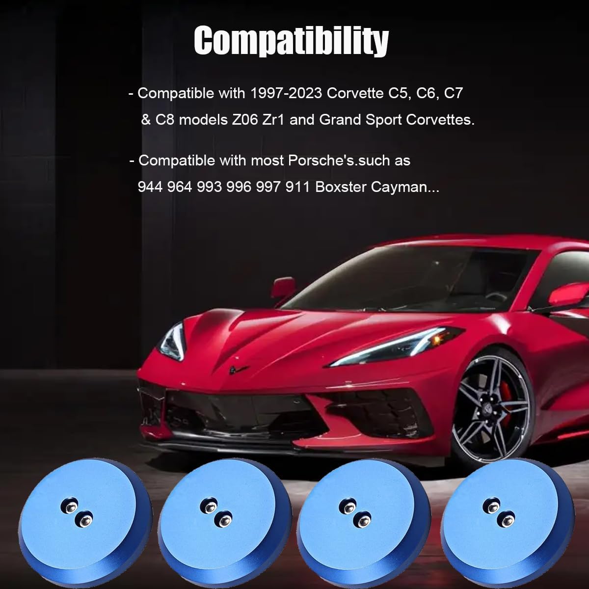 Paquete de 4 adaptadores de almohadilla de gato, disco de aluminio Jacking, almohadillas de piso Billet compatibles con Chevrolet Corvette C5 C6 C7