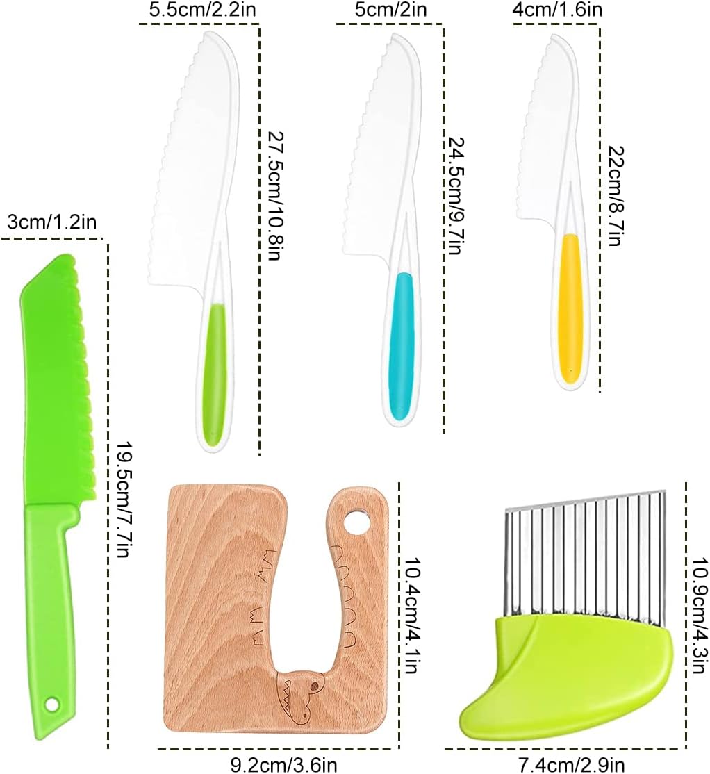 Janoiuc Juego de 6 cuchillos para niños para cortar, cuchillos para niños, juego de cuchillos de cocina para niños, cuchillo de madera para niños