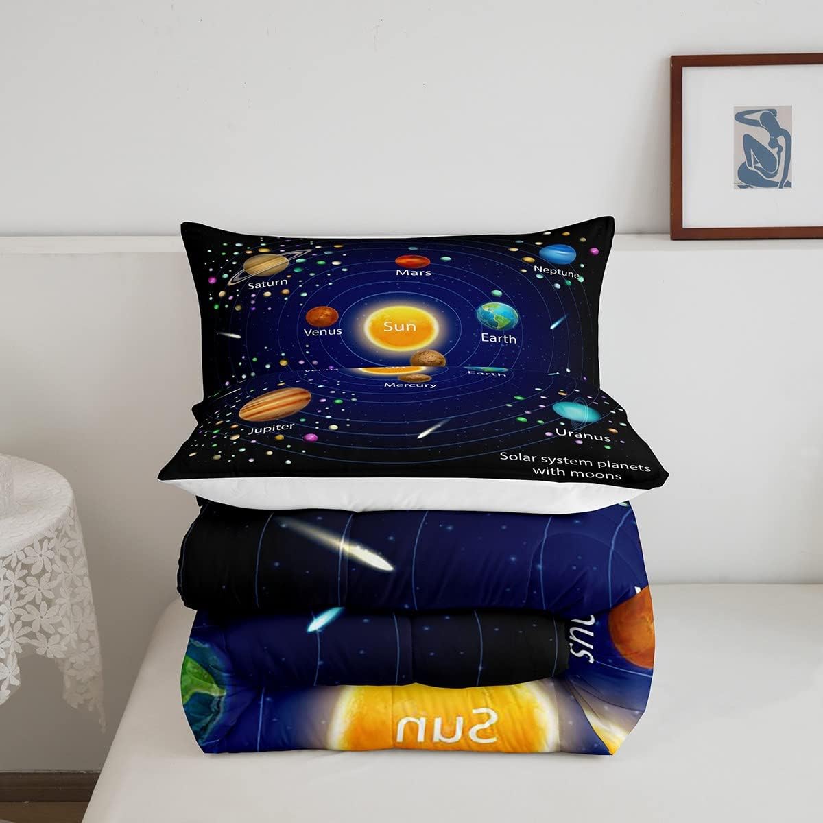 Feelyou Juego de edredón del espacio exterior para niños, universo y planeta, juego de ropa de cama para niños y niñas, edredón de galaxia, planeta,