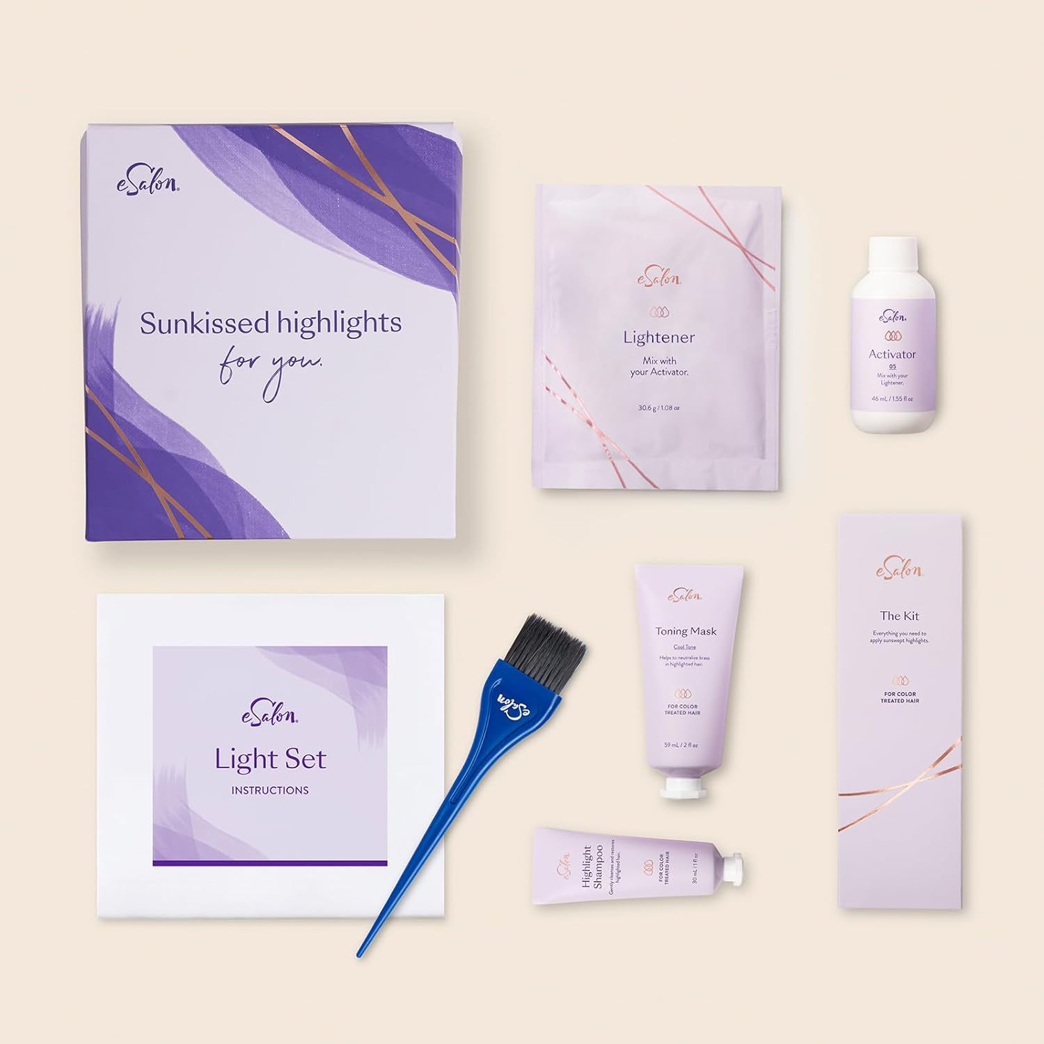 eSalon Juego de luces, kit de resaltado de cabello balayage, kit de resaltado de grado profesional en el hogar (morena ligera a mediana)