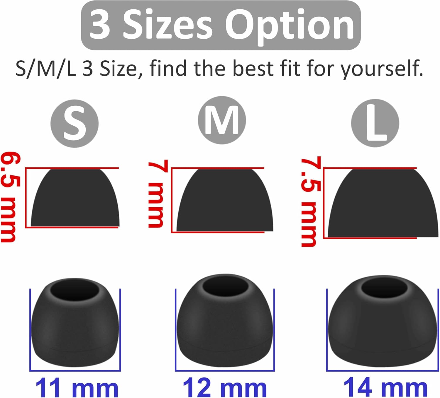 6 pares de almohadillas de silicona de repuesto compatibles con Beats Studio Buds +  Fit Pro, SML 3 tamaños de auriculares, cubierta de gel de goma