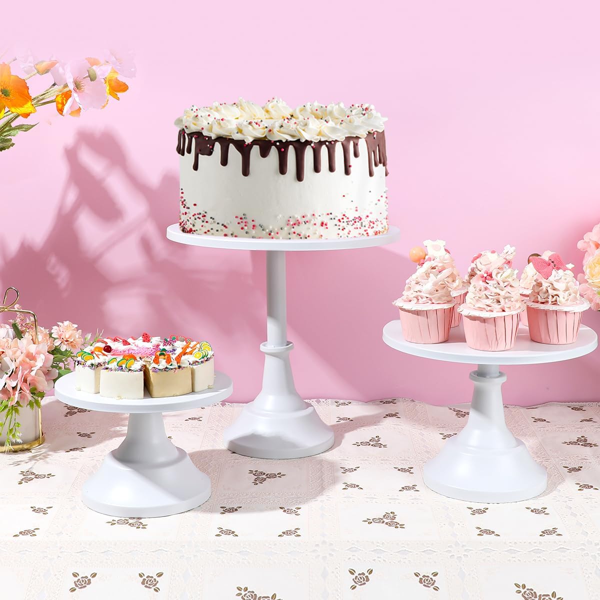 mwellewm Juego de 5 soportes redondos de metal alto para tartas para mesa de postres, soporte para cupcakes de 8, 10, 12 pulgadas, para fiesta,