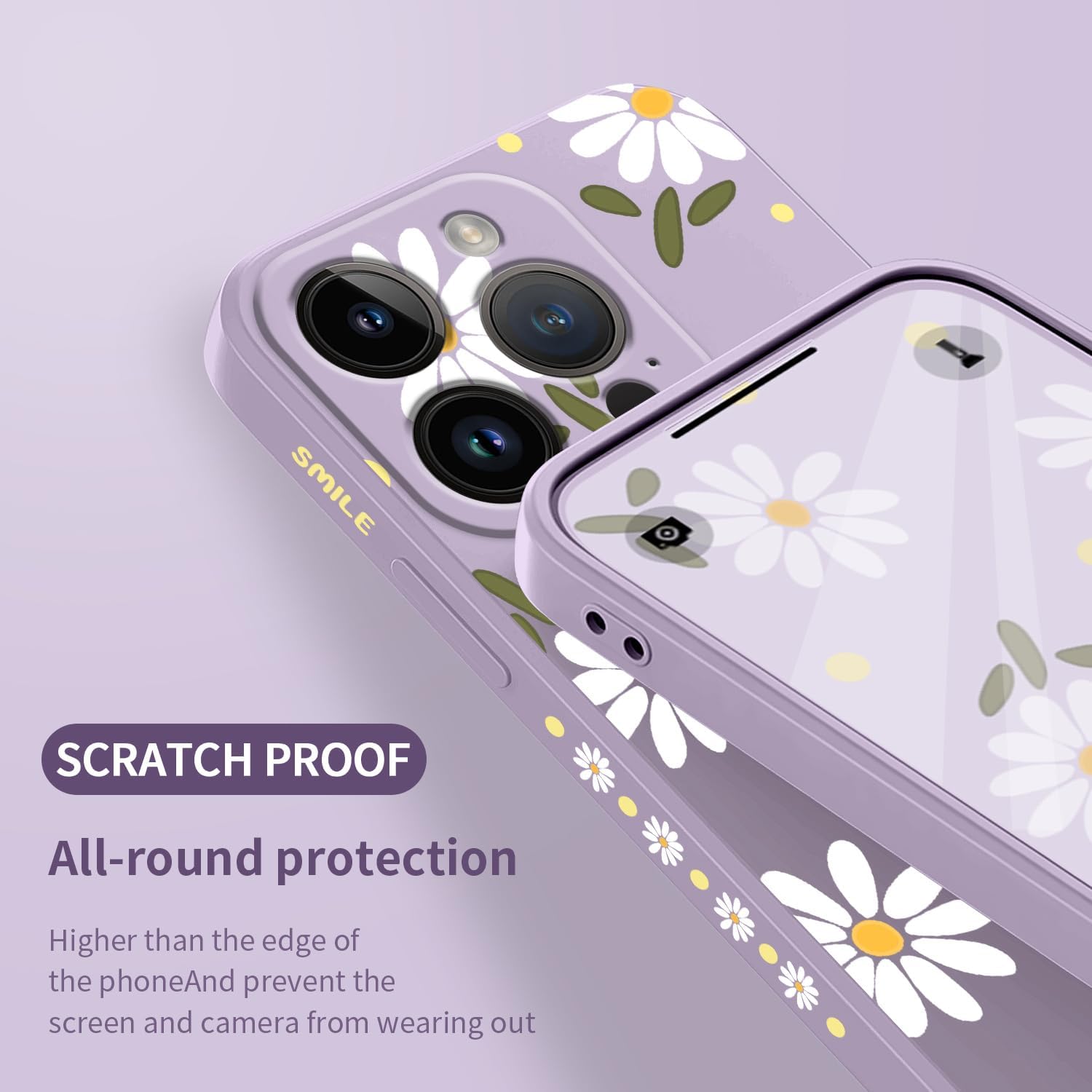 LEECG Fundas para iPhone 15 Pro, fundas para iPhone 15 Pro con diseño de crisantemo lateral, suave a prueba de golpes, protector de lente de cámara