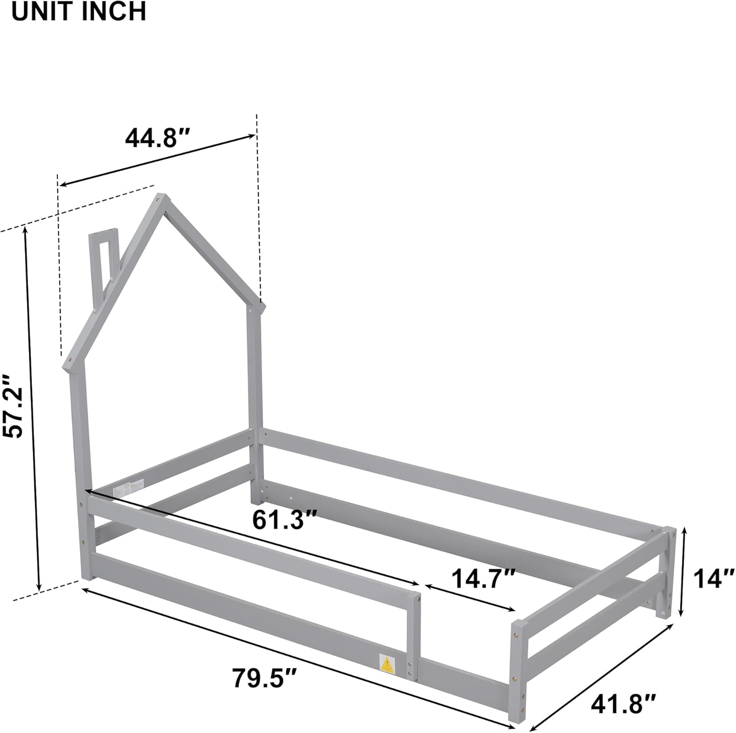 Cama de suelo Montessori individual, marco de cama de tamaño individual con cabecero y cercas en forma de casa, cama de piso individual para niños,
