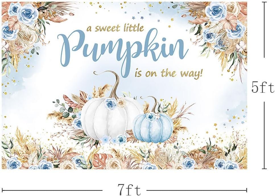 MEHOFOND Telón de fondo bohemio de otoño para baby shower, de 7 x 5 pies, una calabaza dulce está en camino, fondo de calabaza para niños, acuarela