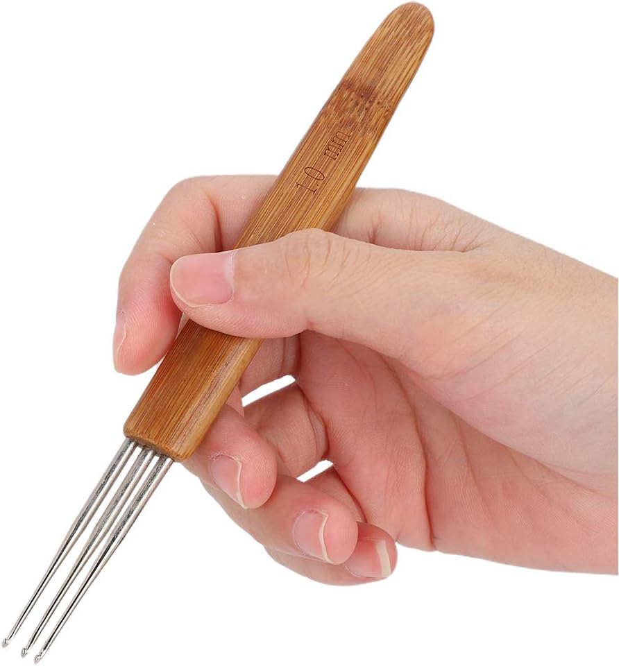 Juego de 9 ganchos de ganchillo para rastas, gancho de ganchillo de acero, mango de bambú para herramienta de tejido de cabello trenzado, artesanía