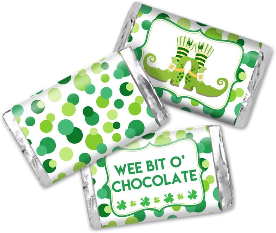 Wee Bit O’ Fun Día de San Patricio, mini envoltorios de calcomanías de chocolate para niños, 45 etiquetas envolventes de 1.4 x 2.6 pulgadas por