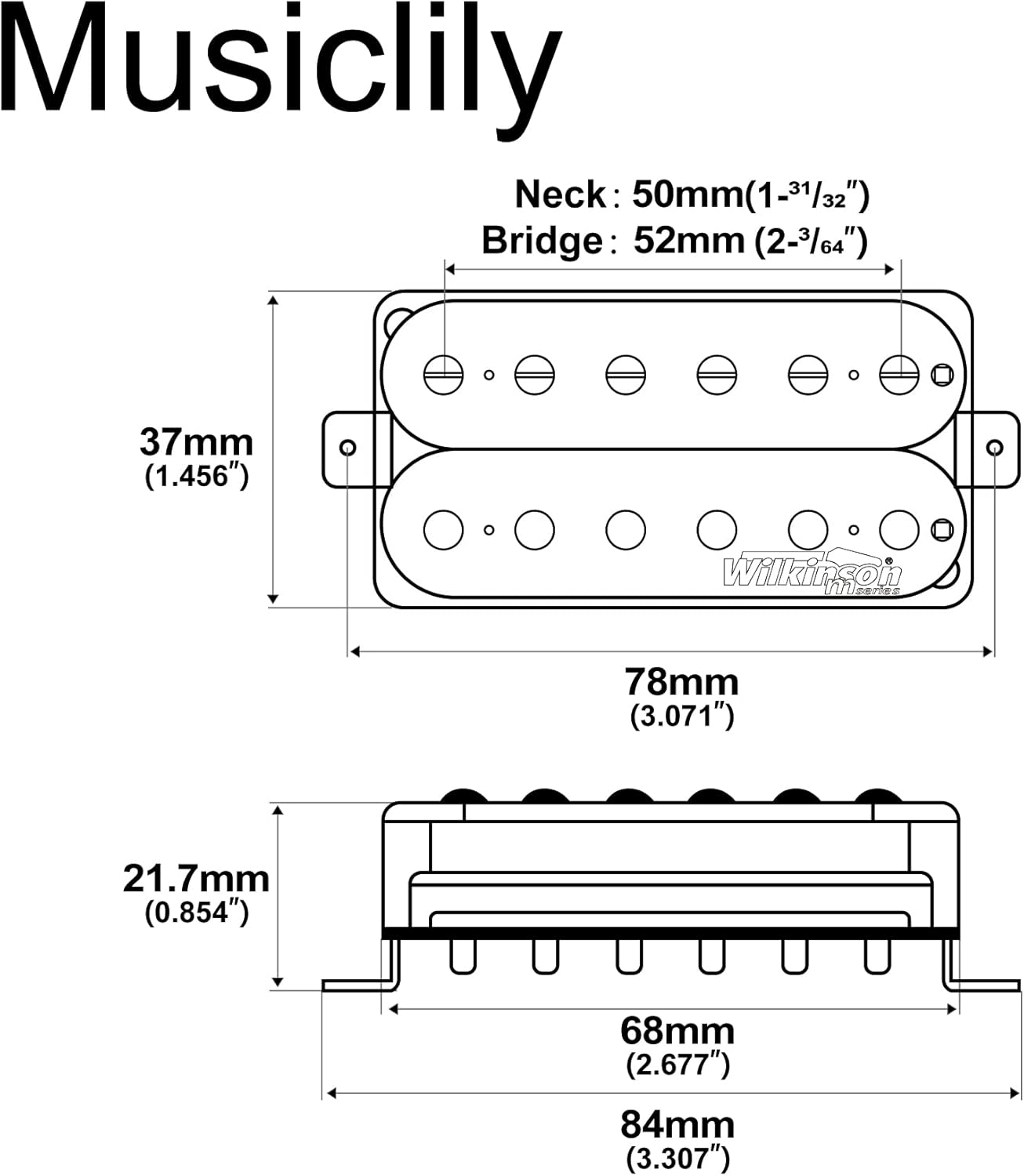 Wilkinson WOHHB – Juego de pastillas de cerámica para guitarra eléctrica, estilo abierto, estilo Humbucker, pastillas, puente de cuello, para