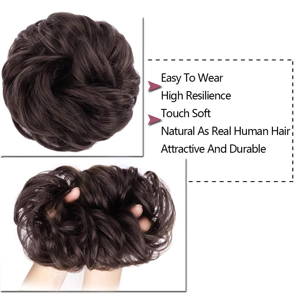 MORICA – Extensión de cabello sintético en forma de moño ondulado, recogido y alborotado con liga para mujeres, 1 unidad (1-6#, castaño oscuro)