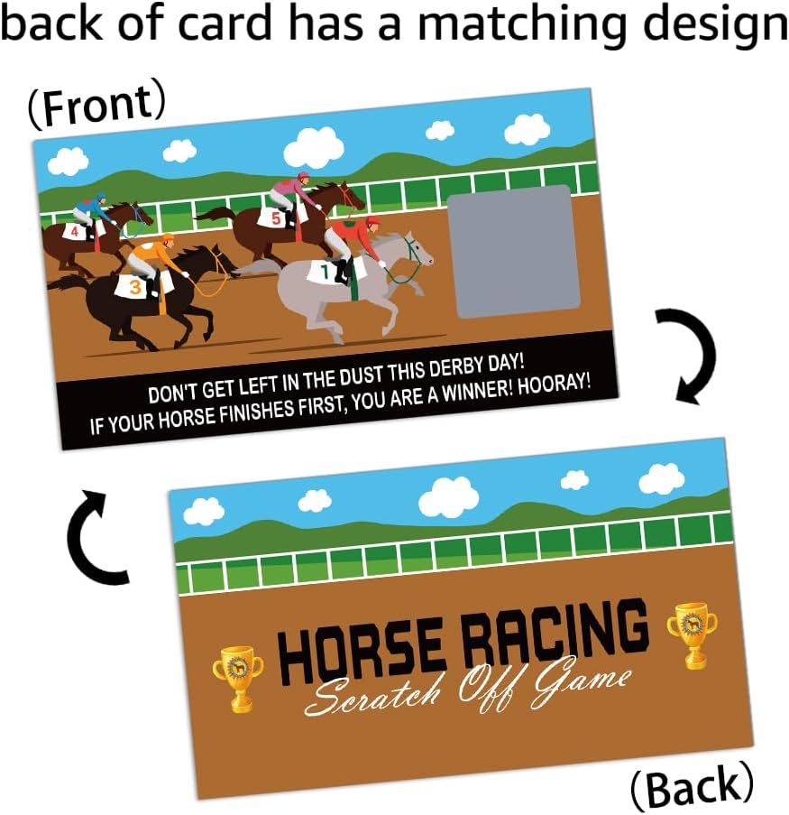 REWIDPARTY Tarjetas de juego para raspar para fiesta de carreras de caballos (32 piezas) Kentucky Horse Derby Scratch Off Tickets Festive Raffle