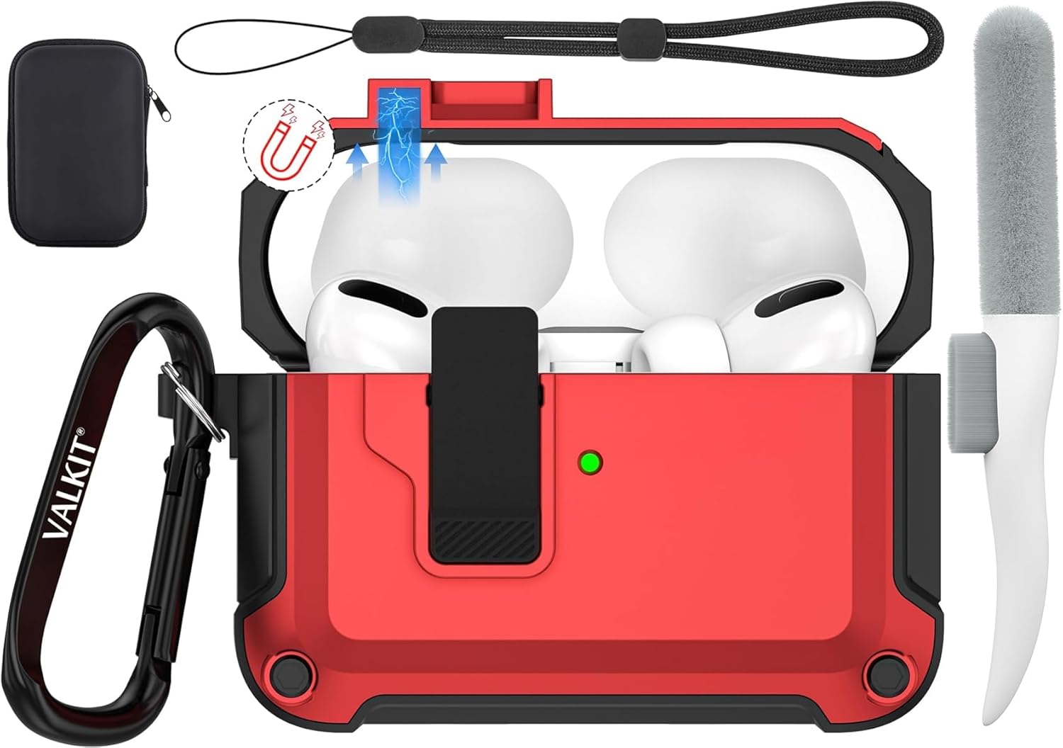 Valkit Funda compatible con Airpods Pro de 21 generación con kit de limpieza, funda militar para AirPod Pro 2 con cerradura y cordón, funda