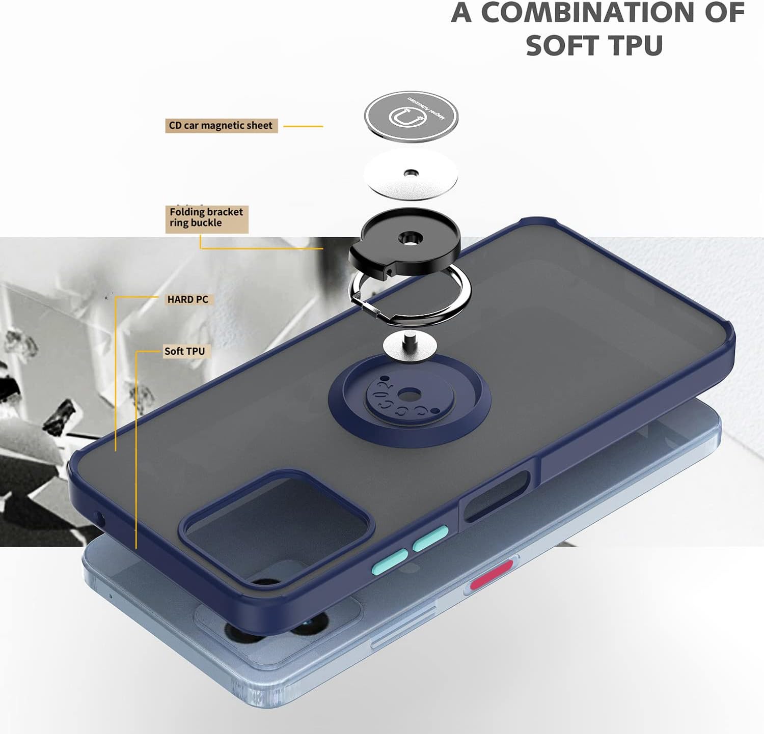 TJS Funda compatible con T-Mobile Revvl 6X 5G, Revvl 6 5G, soporte magnético con anillo de metal, soporte magnético para teléfono (verde)
