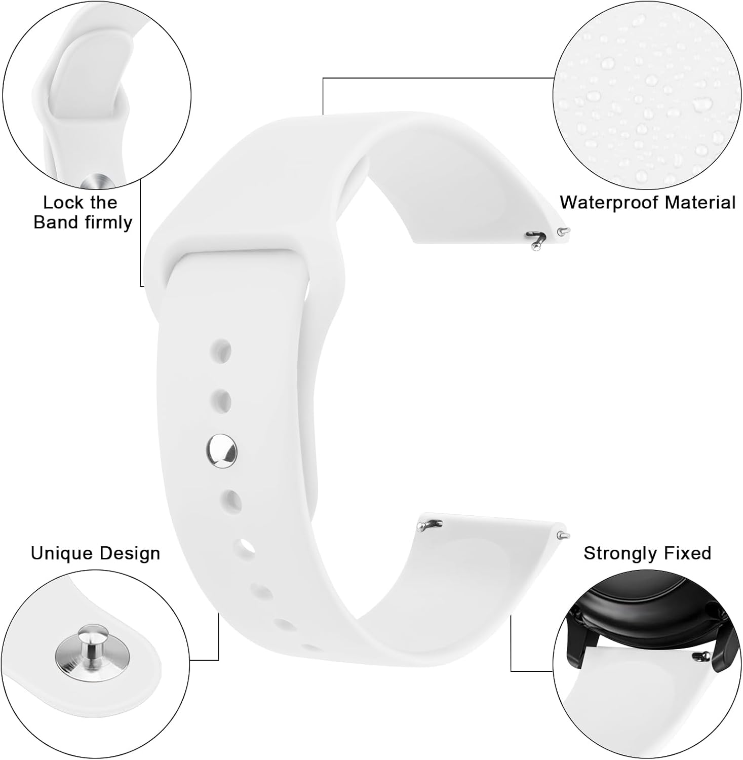Vancle Correa de reloj de silicona de liberación rápida 0.787 in 0.866 in, correa de repuesto deportiva suave y transpirable para Samsung Galaxy