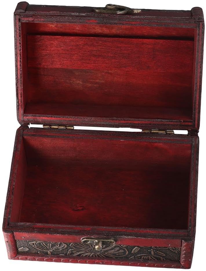 Pequeño cofre del tesoro con caja de seguridad Cosméticos Joyería Regalo Tesoro Caja de almacenamiento Artesanía de madera Adornos decorativos para