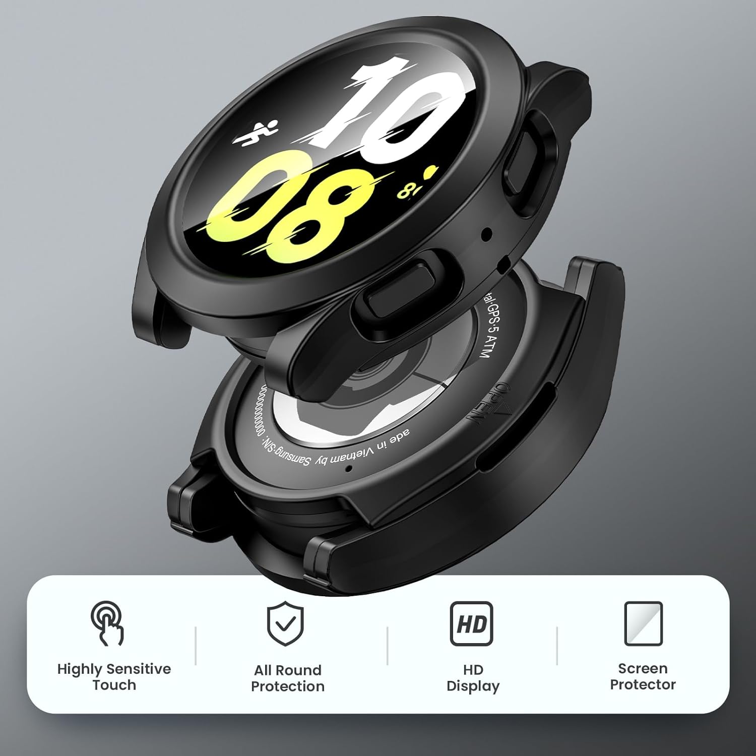 Goton – Funda impermeable para Samsung Galaxy Watch 5 4 de 1.575 pulgadas, protección de 360 de policarbonato duro delantero y trasero con protector