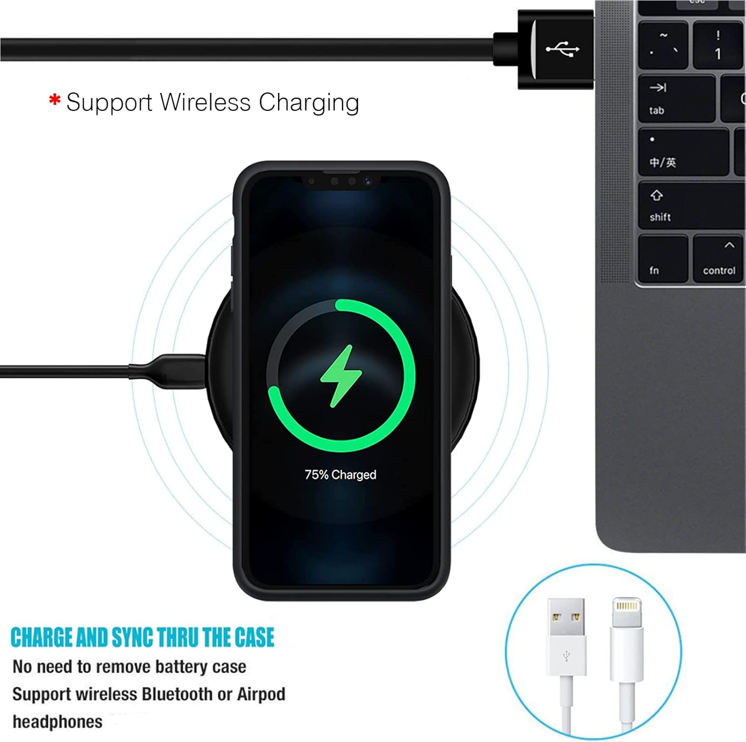 Funda de batería para iPhone 13 Pro Max, Full Encircle 10800mAh de alta capacidad, recargable, portátil, cargador de batería extendida, compatible