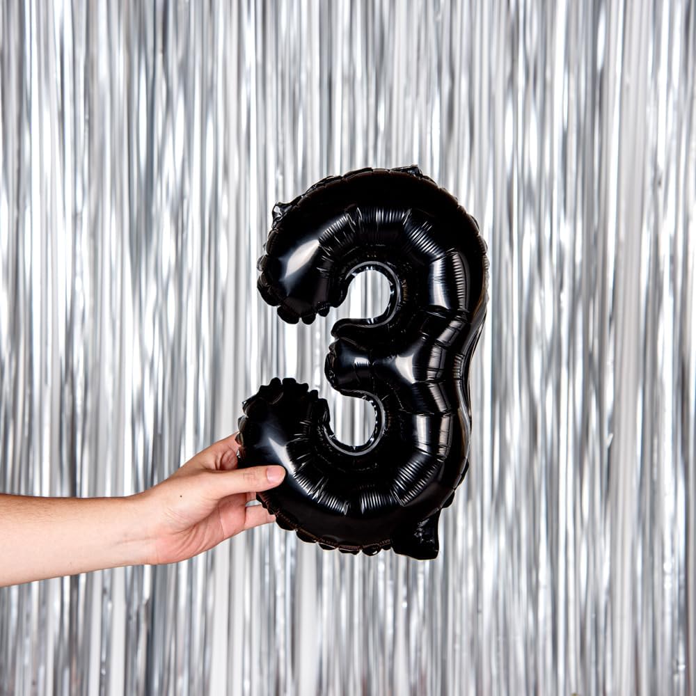 Restaurantware Balloonify – Globo de 16 pulgadas con número 1, globo digital de fiesta  Número 3 autosellante negro de aluminio Mylar globo colgante