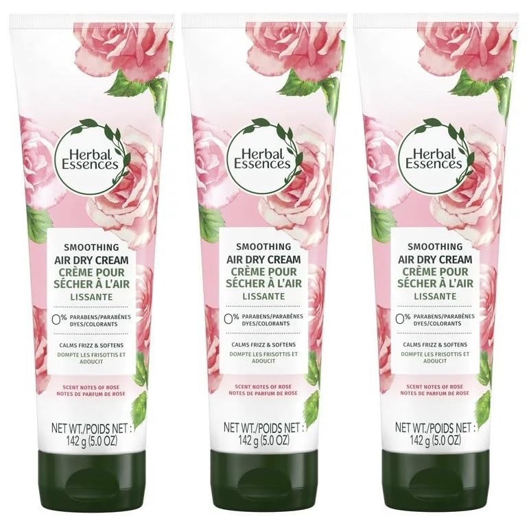 Herbal Essences Crema de secado al aire para todo tipo de cabello, calma el encrespamiento y suaviza, aromas de rosa, 5 onzas (paquete de 3)