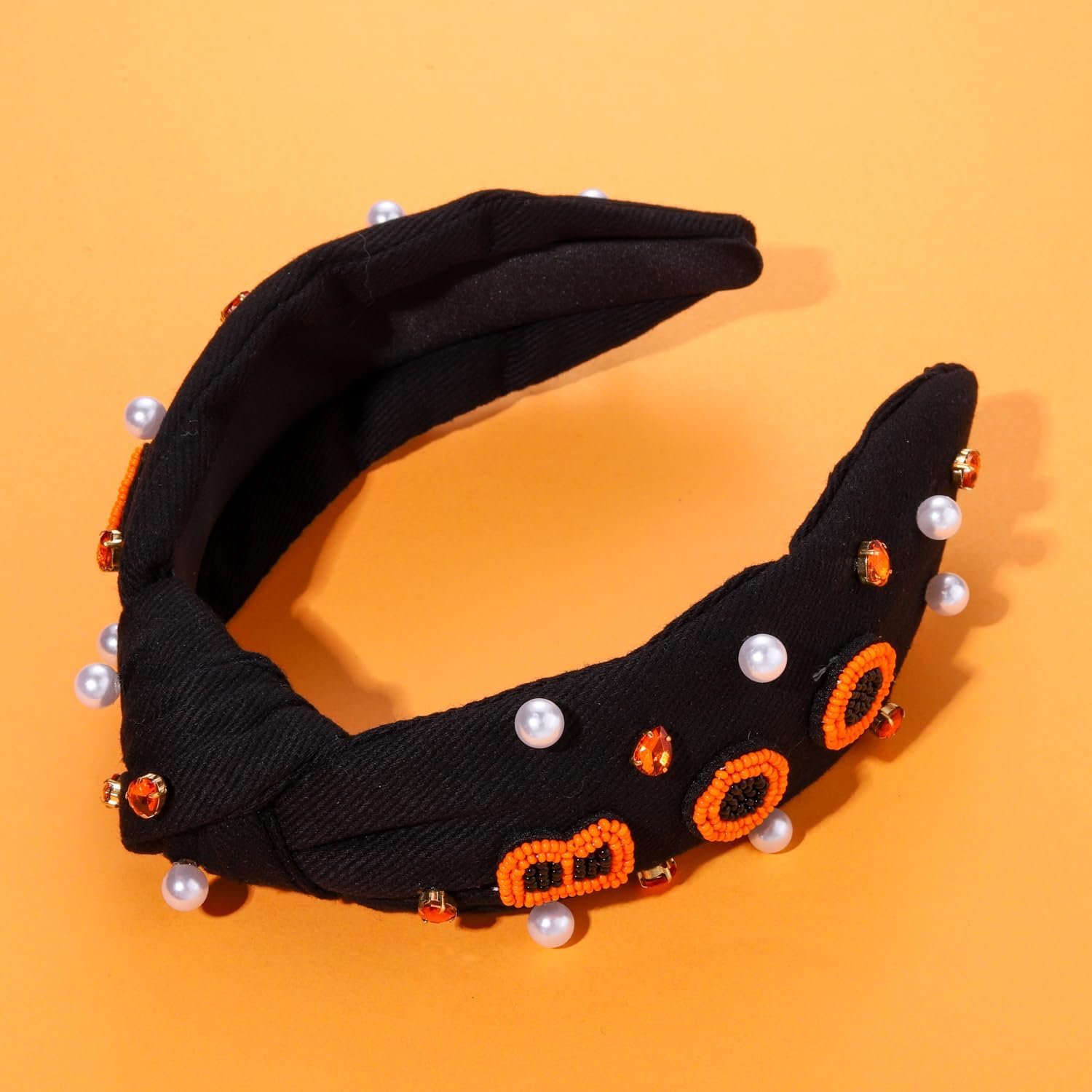 NVENF Diadema de Halloween para mujer, accesorios con cuentas de calabaza, fantasma, boo, diadema con diamantes de imitación, diadema anudada de